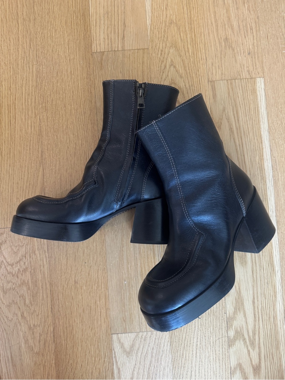 Redone Black Leather Platform Ankle Boots - Women's